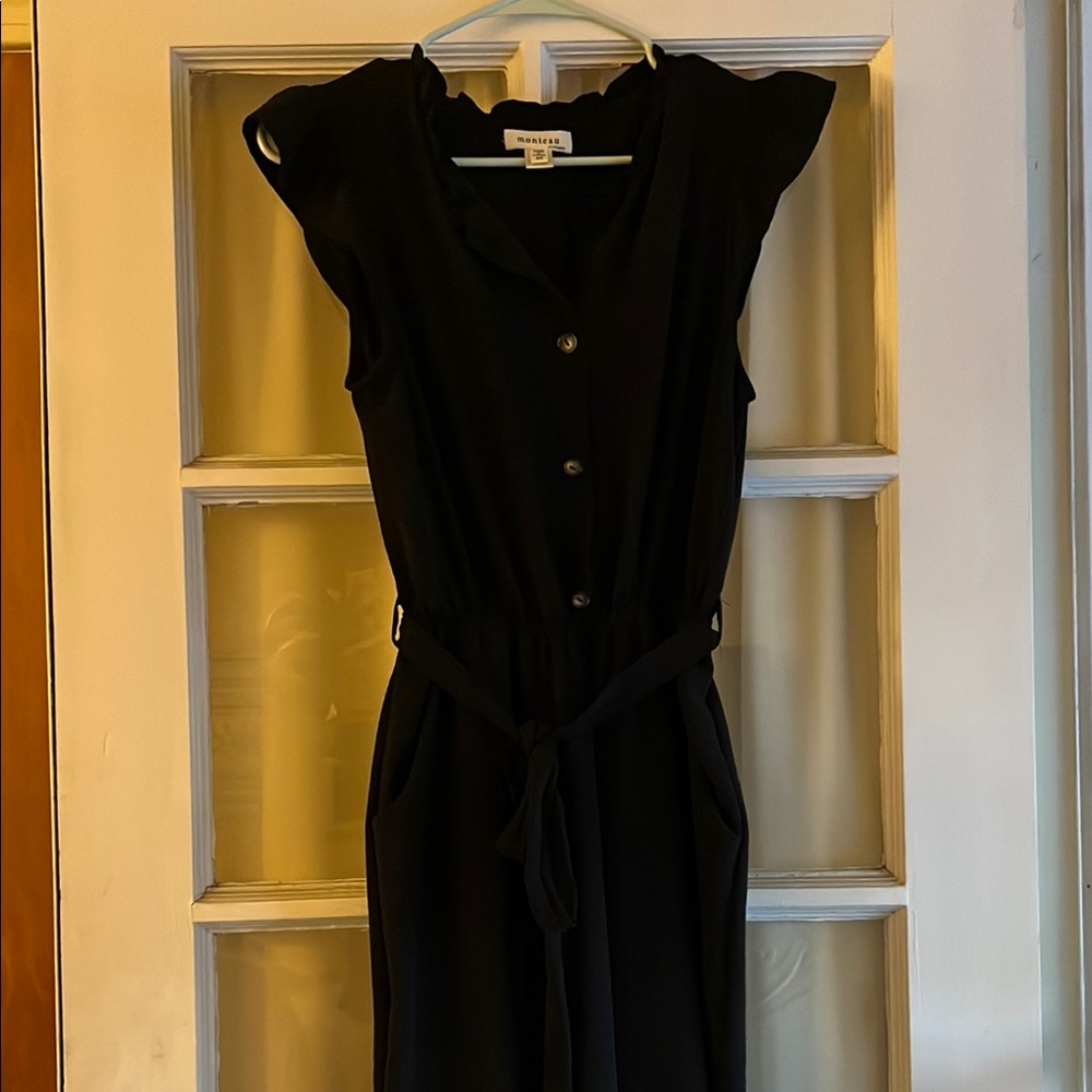 Monteau Black Buttoned Tie Front Jumpsuit